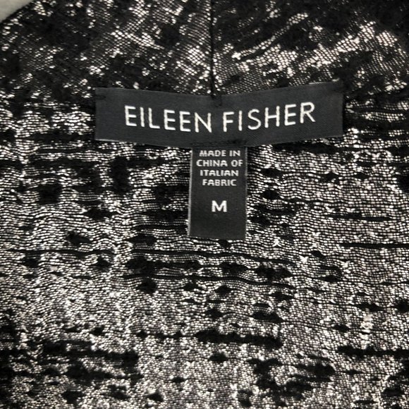 Eileen Fisher Metallic Jacquard Blazer Jacket Black SilverM Polyester Wool Mix - Picture 4 of 7